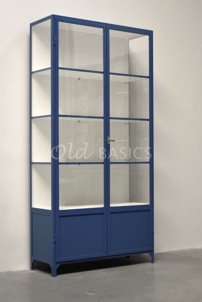 Apothekerskast Vitrine, 2 deuren, RAL5019, blauw, materiaal staal